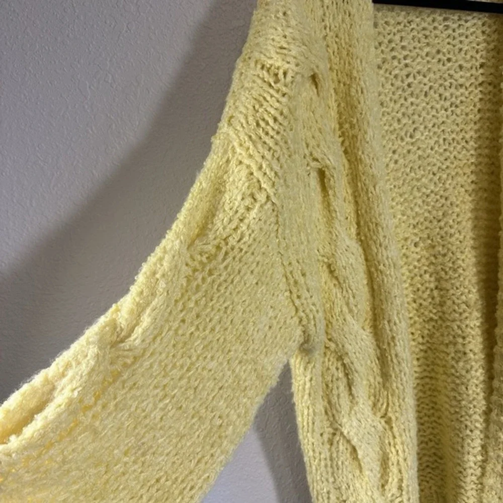 Rumored Aspen Open Knit Cardigan Butter Yellow Cable‎ S/M Boho Artsy Chunky Twee - Picture 9 of 10